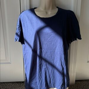 Draper James Navy Blue Eyelet Sleeve T-Shirt